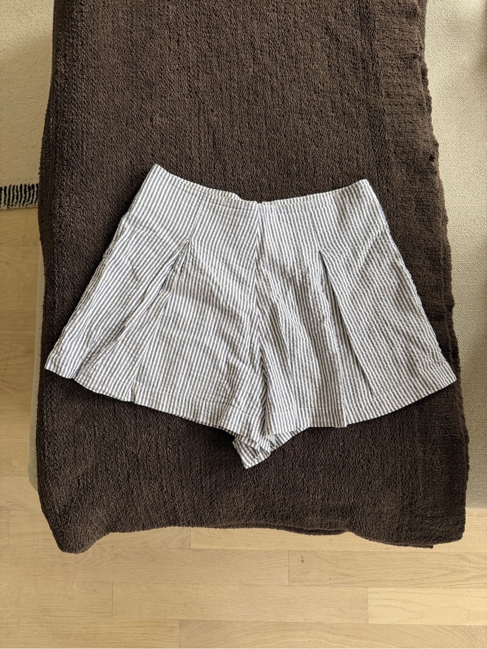 American Apparel High-Waist Striped Shorts - White & Blue